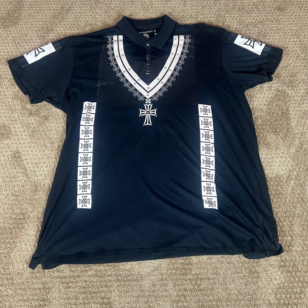 Saints Sinphony Polo Shirt Mens‎ 4X Black Studded Gothic Cross Graphic Tee